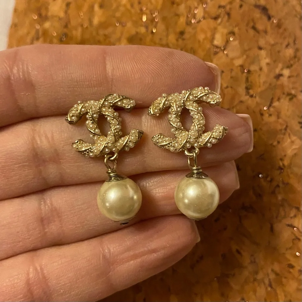 CC Faux Pearl Goldtone Pierced Earrings